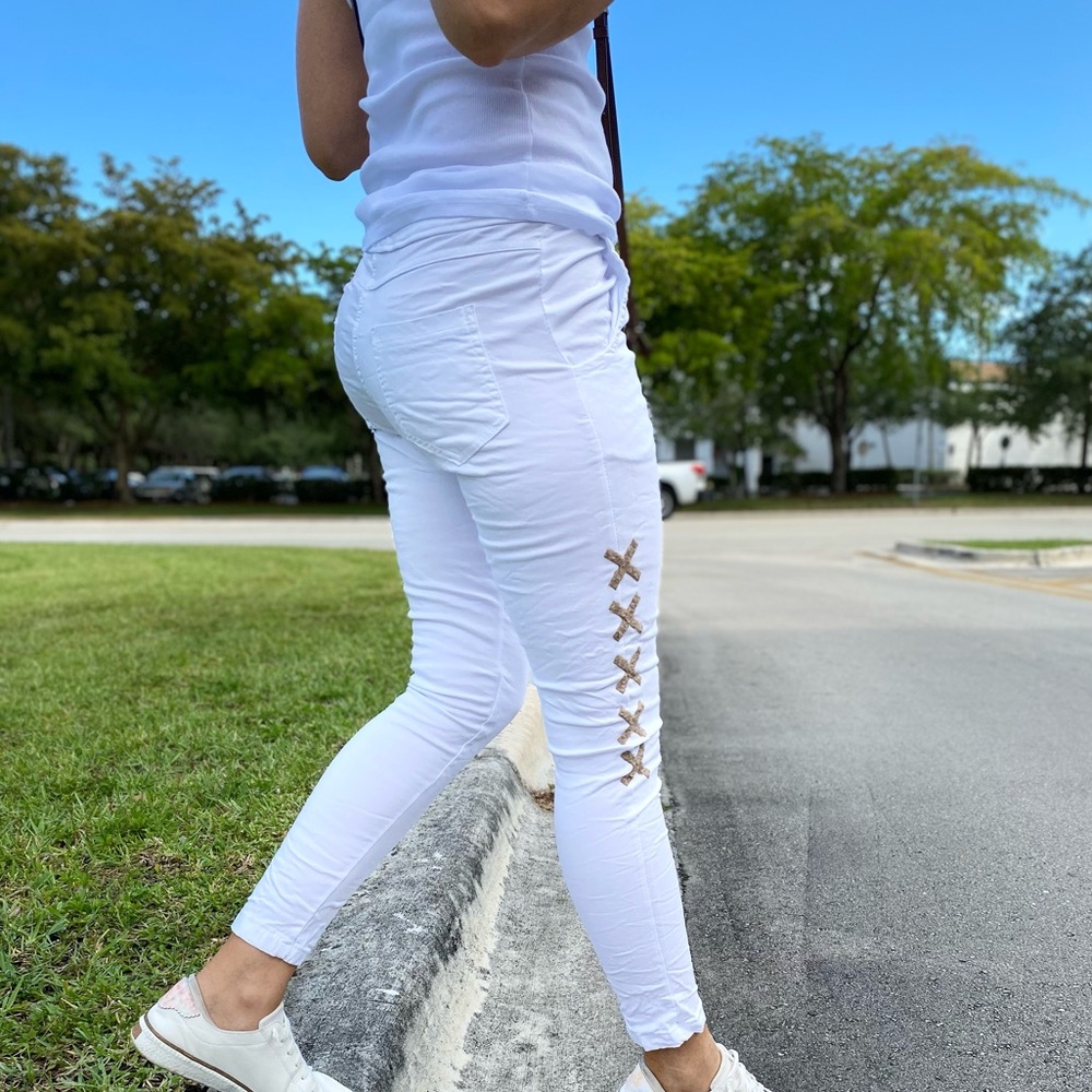 White Jogger Pants with Embellishments - Picture 7 of 9